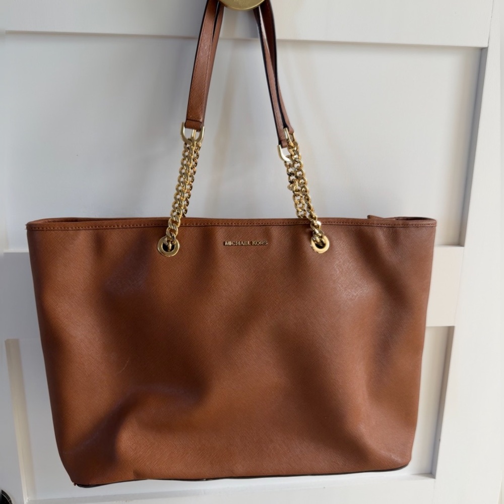 Michael Kors Tan Leather Tote with Gold Accents